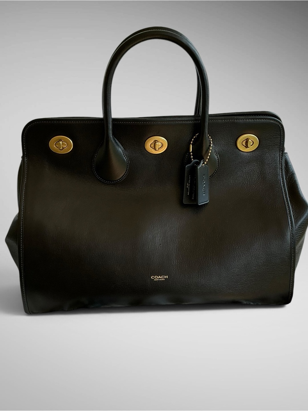 Coach Turnlock Tote Bag 40 Black Leather Spring 2027 Runway CHD85 NWT